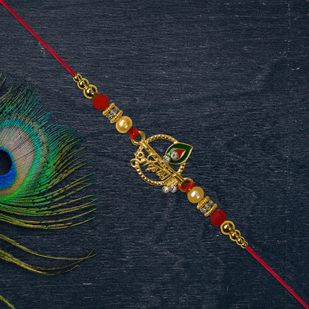 Krishna Name Rakhi With Decorative Beads And Stones