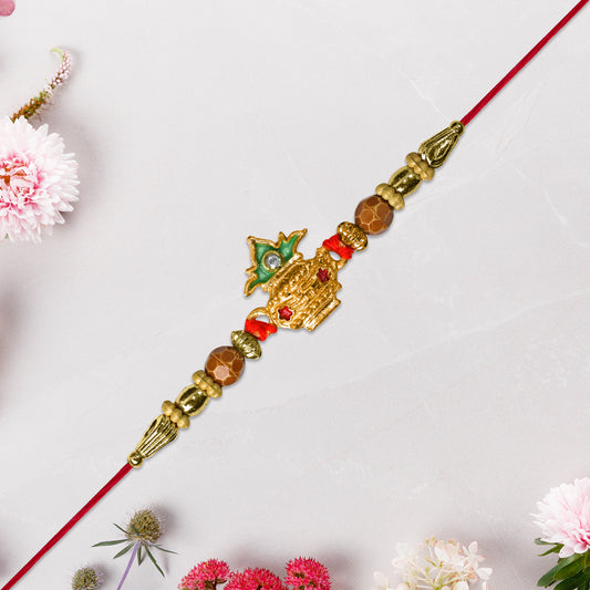 Designer Rakhi With Golden Kalash Motif