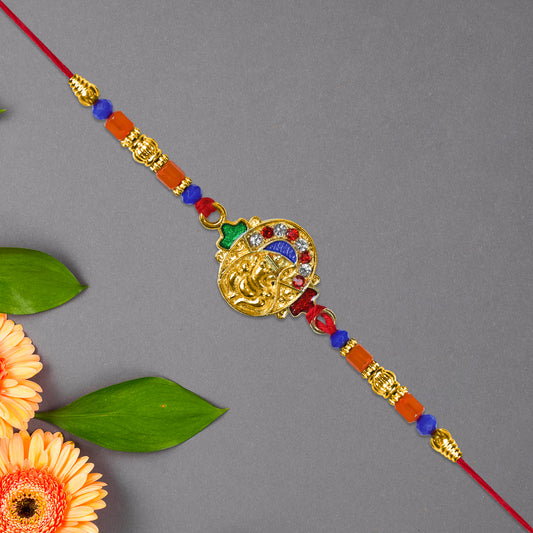 Ganesh Face Rakhi With Colorful Beads And Stones
