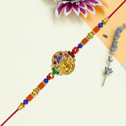 Ganesh Face Rakhi With Colorful Beads And Stones