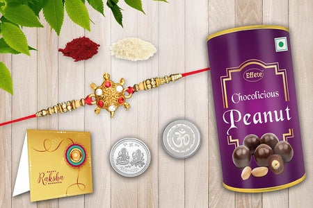 (K1_212_ep) Multicolor Braceletrakhi  Chocolate Peanuts  Turtoise Gold Rakhi Turtoise Moti Rakhi Rakhi And Chocolate For Brother  Rakhi Gift Chocolate For Brother  Rakhi With Gift