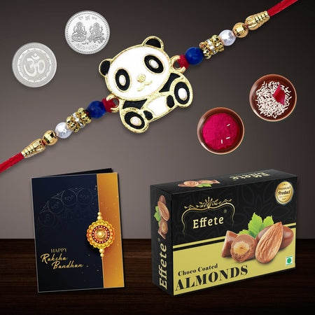 Multicolor Braceletrakhi (K1_u6_a32)  Chocolate Almonds  Silver Meena And Kundan Art Rakhi  Rakhi And Chocolate For Brother  Rakhi Gift Chocolate For Brother  Rakhi With Gift