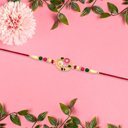 Flower Motif Rakhi With Moon-shaped Design