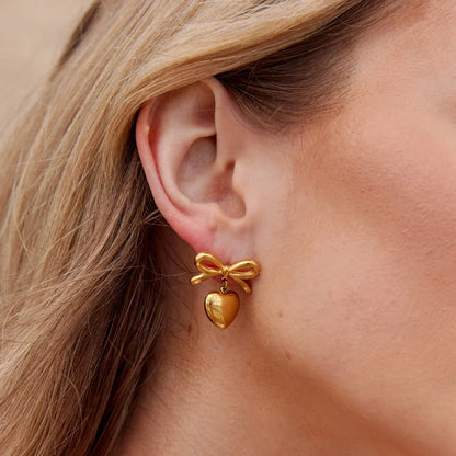 Mary Bow Heart Drop Earrings-1