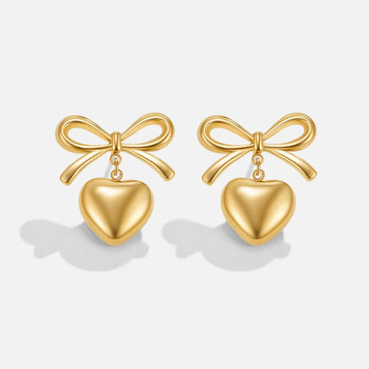 Mary Bow Heart Drop Earrings-0