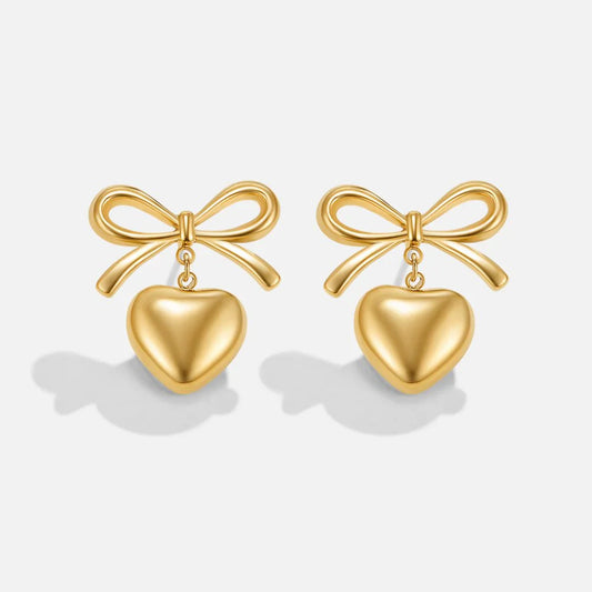 Mary Bow Heart Drop Earrings-0